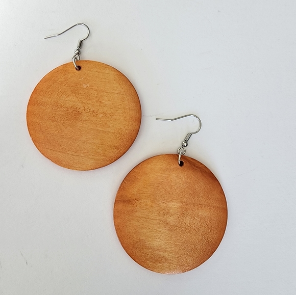 Round Wooden Earrings, Jewelry, Wooden Earrings - Picture 3 of 4